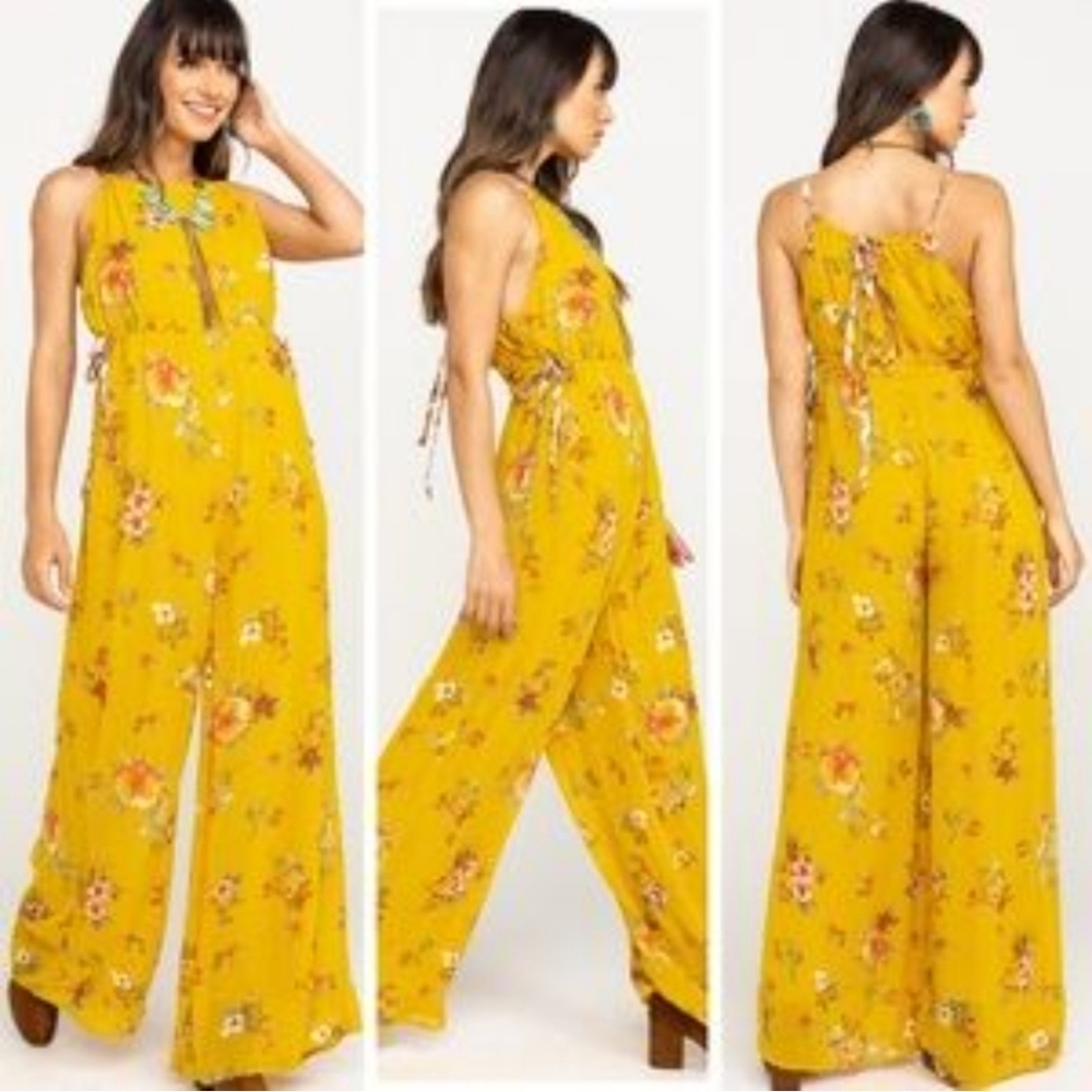 Free People Georgia Floral Wide Leg Yellow Floral Jumpsuit Small - Picture 10 of 17